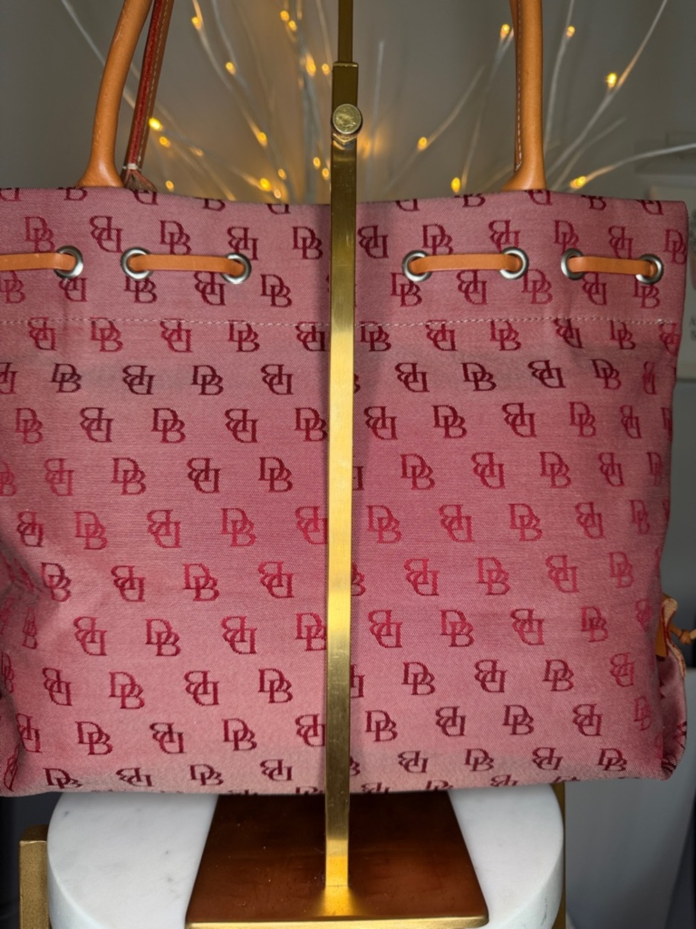 Dooney and Burke EUC like new pink/ted tassel shoulder tote 14 X 11 1/2 5 deep - Picture 3 of 9